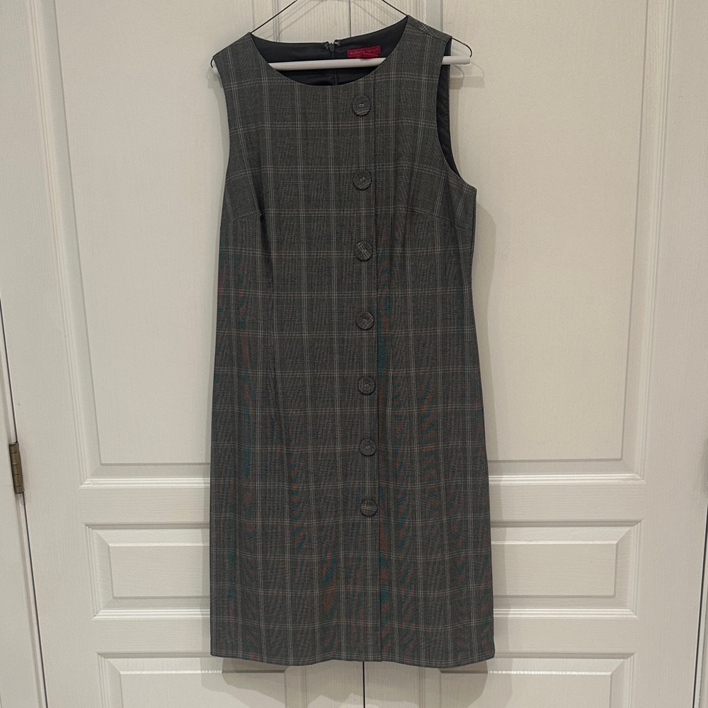 Sunny Leigh Gray Plaid Button-Front Mini Dress